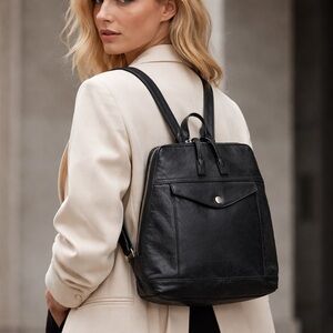 Spikes & Sparrow Black Leather Mini Backpack | Genuine Leather